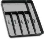 Silverware Organizer Utensil Organizer Holder Kitchen Drawer Organizer Plastic Silverware Tray for Drawer Flatware Organizer 6 Compartment Black