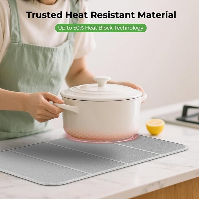 FYY Heat-resistant Mat for Food Warming Mats - 23×15.4 inch Tables Protected, Up to 50% Temperature Block, Foldable and Space-Saving, Waterproof, Oil-Resistant (Not Include Food Warming Mat)