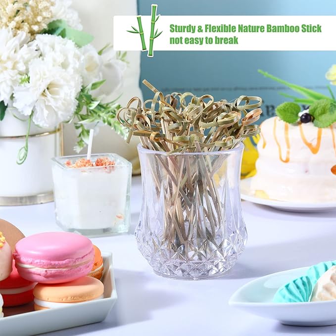 Nuogo 3000 Pcs Bamboo Cocktail Picks 4.13 Inch Bamboo Skewers Fruit Toothpicks for Appetizers Drink Garnish Sticks Handmade Food Pick with Looped Knot for Party Bar Snacks Sandwiches Drinks
