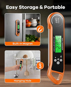Meat Thermometer Digital, Instant Read Thermometer with Backlight, Calibration & Hold Function, Waterproof Food Thermometer for Kitchen and Outside, BBQ, Turkey, Candy, Liquids, Beef (Orange)