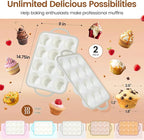 Silicone Muffin Pans for Baking 2 Pack, 2.6 Inch with Metal Reinforced Frame, Regular Size Nonstick Cupcake Pan 12 Cups for Baking Homemade Muffins, Dishwasher Safe BPA Free-Grey