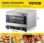 VEVOR Commercial Convection Oven, 21L/19Qt, Quarter-Size Conventional Oven Countertop, 1440W 3-Tier Toaster w/Front Glass Door, Electric Baking Oven w/Trays Wire Racks Clip Gloves, 120V