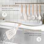 P&P CHEF Cooking Utensils Set, 6 PCS Kitchen Utensils with Wooden Handle, Silicone Spatula for Nonstick Cookware, Easy Clean & Non-toxic, Khaki