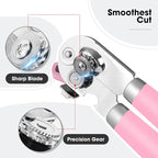 Beneno Heavy Duty Hand Can Opener Manual with Magnet, Durable Sharp Carbon Steel Blade Smooth Cutting, Big Effort-Saving Knob & Soft Grip Handle, Multifunctional Kitchen Tool with Bottle Opener, Pink
