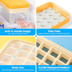 PHINOX Ice Cube Tray with Lid and Bin, 3 Pack Plastic Ice Cube Tray Molds, 96(4 * 8 * 3) pcs Ice Trays for freezer, Chilling Drinks, Whiskey & Cocktails, with Ice Container and Ice Scoop, BPA-Free