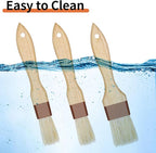 3 Pcs Pastry Brush, Natural Bristle Basting Brush, Cooking Brush, Food Brush, Butter Brush, Baster Brush, BBQ Brushes for Sauce, Kitchen Baking Brushes for Oil, Grilling, Marinade
