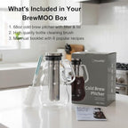 BrewMOO- Cold Brew Coffee Maker (2.0L/68Oz), Sleek Wave Borosilicate Glass Pitcher with Stainless Steel Filter, Airtight Lid + Wide Spout + Comfort Handle, Effortless Manual, Sophisticated Gift