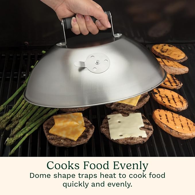 Cuisinart 12.25" Melting Dome with Bonus Wire Rack, Stainless Steel Grill Dome with Vent for Steaming, Smoking & Melting Cheese, Ideal for BBQ, Griddles, and Outdoor Cooking