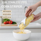 Stainless Steel Corn Kernel Remover – 1-Second Cob Peeler with Hardwood Handle, Dishwasher-Safe Stripper Tool for Salad/Salsa/Popcorn, Farmhouse Kitchen Gift for Mom