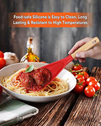 Cooking Spoon for Nonstick Cookwares, Great for Cooking and Serving Sturdy BPA-Free Matte Silicone, Wood Handle Spoon for Mixing, Scoop, and Scrape (AGR, 11.4 inch)
