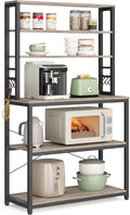 VASAGLE Coffee Bar, 31.5 Inches Baker's Rack for Kitchen with Storage, 6-Tier Kitchen Shelves with 6 Hooks, Microwave Stand, Industrial, Greige and Black UKKS019B02