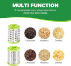 KITEXPERT Cheese Grater with Handle, Parmesan Cheese Grater with 2 Stainless Steel Drums, Rotary Cheese Graters Handheld for Grating and Shredding Hard Cheese, Chocolate
