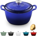 Signature Enameled Cast Iron Dutch Oven, Non-Stick Serving Pot with Tight Fitting Lid for Perfect Roasting, Baking, Sauteing, and Bread Making | 7.4Q (7L) - Indigo Blue