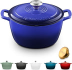 Signature Enameled Cast Iron Dutch Oven, Non-Stick Serving Pot with Tight Fitting Lid for Perfect Roasting, Baking, Sauteing, and Bread Making | 2Q (1.9L) - Indigo Blue