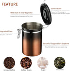 Coffee Canister, Airtight Coffee Container with Date Tracker Lid, Stainless Steel Canister for Kitchen Food Storage (Black-Copper, 9oz)