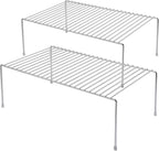 iPEGTOP Kitchen Cabinet Storage Shelf Rack, Set of 2 Large (15.7 x 9.4 Inch) Rustproof Metal Wire Shelves Spice Shelf Rack Cupboard Organizer for Pantries Countertops Utensils Organization, Chrome