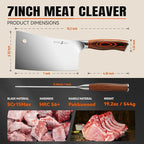 TUO Meat Cleaver, 7 inch Heavy Duty Bone Chopper, High Carbon German Stainless Steel Butcher Knife, Pakkawood Handle Kitchen Chopping Knife with Gift Box - Fiery Phoenix Series