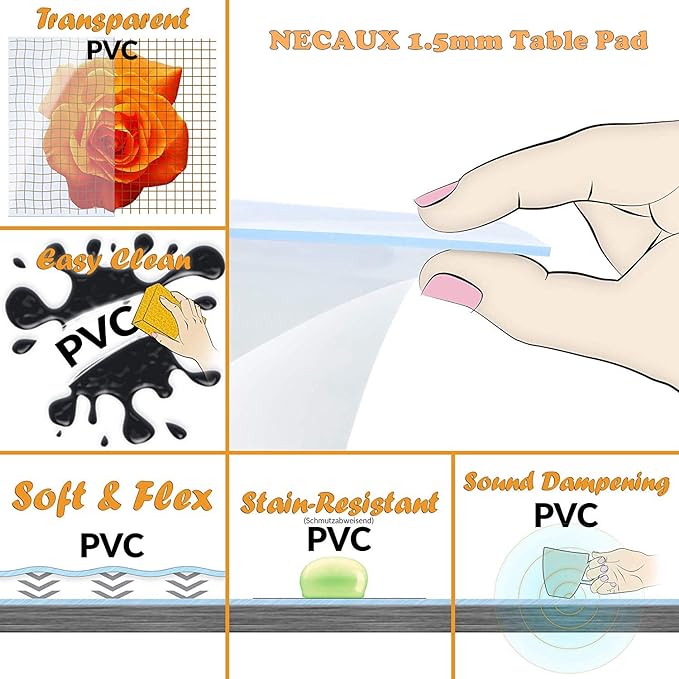 NECAUX Custom 54 x 79 Inch Clear Table Cover Protector, 1.5mm Thick Wood Grain Transparent Table Pad Non-Slip Tablecloth Plastic Protective Pad for Dining Room Table, Conference Table