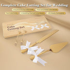 Wedding Cake Cutting Set, Elegant Wedding Cake Knife and Server Set with Thick Stainless Steel Wide Handle, Cake Cutting Set for Wedding Anniversary Christmas, Cake Cutter, 2 Cute Forks and Bows, Gold