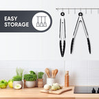 9 Inch Kitchen Tongs, Cooking Tongs with Silicone Tips and Stainless Steel Handle, Non Stick Heat Resistant Tongs for Cooking, Buffet, Salad Serving (9", Black)