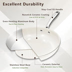 8" Ceramic Frying Pan Nonstick, Small Skillet, Cooking Pan Non Toxic with Stay Cool Handle for Induction, Chef's Pan, PTFE & PFAS & PFOA Free, Dishwasher/Oven Safe, White