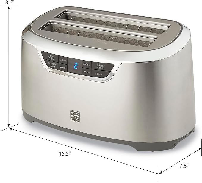 Kenmore Elite toaster 4-slice -wide slot countertop stainless steel Auto lift toasters, grill or toast bread bagel & buns, commercial easy tray clean function with compact pop up tostadora de pan