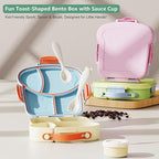 Bento Lunch Box - Toast-Shaped 4-Compartment Lunchable Food Container with Sauce Cup, Utensils & Brush, BPA-Free, Reusable Snack Container with lid, Ideal for Travel - Yellow