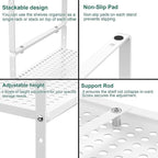 iPEGTOP Expandable Cabinet Storage Shelf Organizer Rack, Heavy Duty Stackable Steel Metal Spice Rack Adjustable Height Pantry Garage Shelf for Counter Kitchen Organization, White - 2 Pack