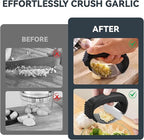2 Pack Garlic Press Rocker Set – Innovative Stainless Steel Garlic Mincer & Crusher with 2 Peelers, 2 Scrapers, and 2 Brushes for Effortless Garlic Prep | Complete Garlic Tool Kit (GREEN)