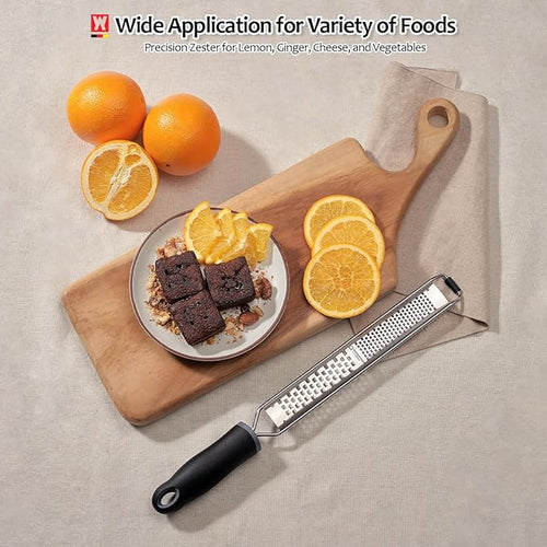 2-in-1 Stainless SteelLong Cheese Grater Dual-Sided Fine & Coarse Blades Precision Zester for Lemon, Ginger, Cheese, Vegetables, Rust-Resistant, Ergonomic Handle (15.35" x 1.77")
