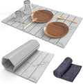 Stone Dish Drying Mat for Kitchen Counter,24"(L)×16"(W) Collapsible Fast-Drying Diatomaceous Earth Mats with Towel Sanding Tool,Versatile Stone Drying Mats for Cups Dishes Bottles