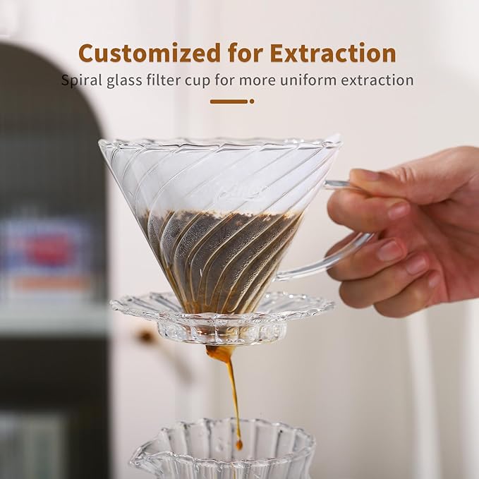Bincoo Pour Over Coffee Maker Set,650ML Borosilicate Glass Carafe with Coffee Driper&50pcs Paper Filter,Glass Coffee Maker for Home Café Restaurant(Transparent)