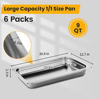 Full Size Hotel Pans 2.5 Inch Deep Stainless Steel Food Pan - Anti-Jam 6 Pack Steam Table Pan Set for Catering, Buffet Use, Kitchen Prep
