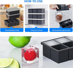 Large Ice Cube Tray for Whiskey 3 Pack, HANCELANT Big Silicone Square Ice Cube Mold with Removable Lid, 2'' Huge Square Ice Cubed Tray for Whisky and Cocktail