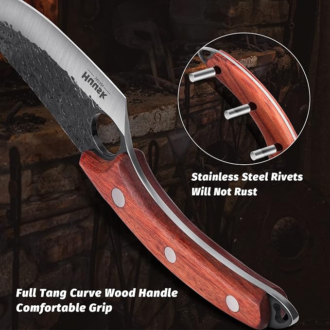 Huusk Viking Knives Hand Forged Boning & Chef Knife - Full Tang Japanese Blade with Sheath - Butcher Meat Cleaver - Camping & Kitchen Christmas Gifts for Men and Women