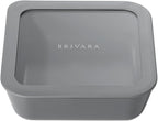 Ceramic Coated Glass Food Storage Container | No PTFE, PFOA, PFAS, and BPA | Reusable Non Toxic Meal Prep Container with Glass Lid | Easy To Store | 5 Cup Square [Smoke]