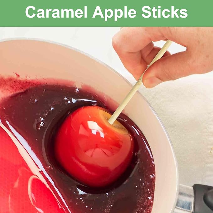 Bamboo Candy Apple Skewer Sticks Semi Pointed, 5mm 5.5inch Cotton Rock Candy Caramel Lollipop Sticks, Natural Wooden BBQ Barbecue Skewer for Corn Dog 50 PCS