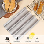 Hesanzol Baguette Pans for Baking 15" x 11", Carbon Steel 3 Loaf Nonstick Baguette Baking Tray for French & Italian Perforated French Bread Pan (2pack - Silver)
