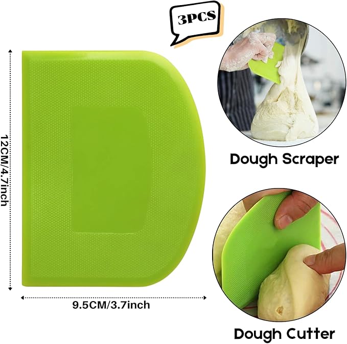 SURDOCA Dough Scraper Bench Scraper - 3P 4.7x3.7" Plastic Flexible Bowl Scraper, Sharp Edge & Angles Cake Scraper. Non-Slip Bakeware Decorating Tools Sculpting & Modeling Tools - Blue+Yellow+Blue