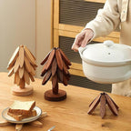 Natural Wood Tree Trivet Set, 𝐍atural Tree Trivet Set - 4 Wooden Trivets,4 Wooden 𝐓rivets & 1 Stand Like a Christmas Trees,for Hot Dish,Pot,Bowl,Teapot,Hot Pot Sets (Natural Wood 4 Trivets,1set)