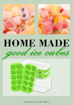 DOQAUS Ice Cube Tray with Lid and Bin, 4 Pack Easy Pop Out Silicone Ices Cubes Trays for Freezer with Cover, Stackable Compact Ice Bucket Kits, for Soup, Food, Cocktail, Coffee