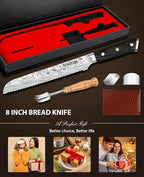 MOSFiATA Bread Knife 8” Ultra Sharp Serrated Knife, German High Carbon Stainless Steel EN1.4116 Bread Slicer with Bread Lame, Micarta Handle, For Bread, Cake, Bagels