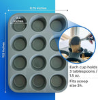Jenaluca Silicone Cupcake & Muffin Pan for Baking - Set of TWO 12-cup pans, 12x9 Size, Non-stick, BPA Free, Dishwasher Safe - no cupcake liner needed
