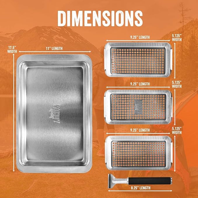 Yukon Glory Grill Basket Set, Stainless Steel BBQ 'N Serve 5-Piece with 3 Baskets, Removable Handle & Drip Tray for Vegetables, Fish, Shrimp