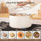 BEZIA 10 Quart Stainless Steel Stock Pot, Large Soup Pot, Casserole with Lid, Stockpot with Visible Lid, Silicone Edging, Sturdy & Double Handle, Induction Cooking Pot for Pasta, Soup, Spaghetti