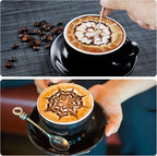 Milk Frothing Pitcher, 12OZ/350ML Stainless Steel Espresso Steaming Pitcher Coffee Milk Frother Cup with Decorating Art Pen for Espresso Machine, Milk Frother, Latte Art Black