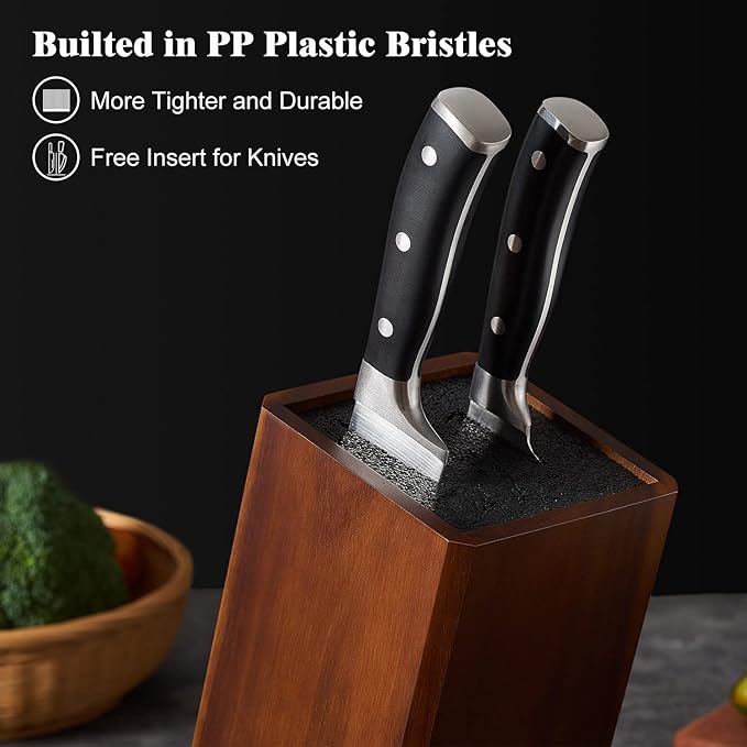 ENOKING Universal Knife Block without Knives, Acacia Wood Knife Holder/Knife Organizer with Removable Plastic Bristles for Kitchen Counter Knife Storage Rack