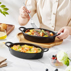MALACASA Small Casserole Baking Dishes for Oven, Ceramic Oval Baking Dish Sets of 4, 8" x 5" Inch Au Gratin Baking Pans with Handles for Roasting, Lasagna, Pie, Baking Meat & Vegetables, Matte Black