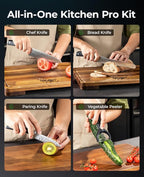Essential 4-Piece Kitchen Knife Set,Sharp German Steel Knives Sets(Chef's Knife, Paring Knife, Bread Knife + Peeler) for Home Cooking BBQ,Gift Box included