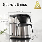 Bonavita 5 Cup Drip Coffee Maker Machine, One-Touch Pour Over, Auto Pause Brewing with Stainless Steel Double Wall Thermal Carafe, SCA Certified, Dishwasher Safe, BV1500TS